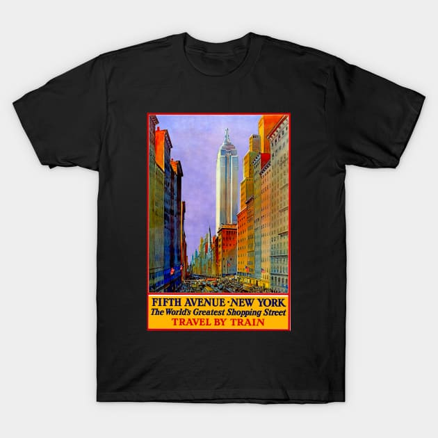 Train Ad - Fifth Ave New York - Vintage Travel T-Shirt by Culturio
